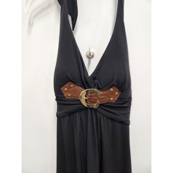 Cache Womens Dress Size Medium Black Halter Tie Belt Buckle Detail Bra Cup Party - Picture 2 of 8